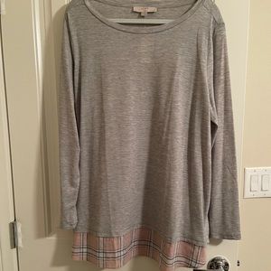 LOFT Long Sleeve Top with Plaid Bottom